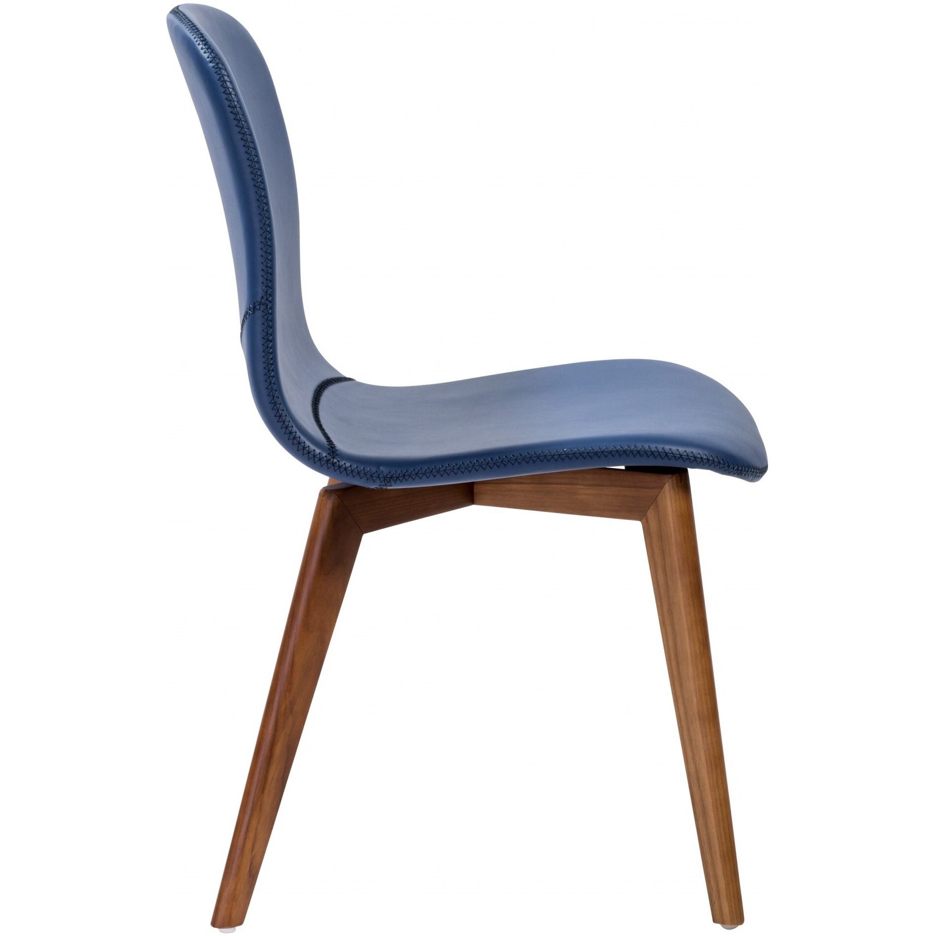 Set Of Two Blue Faux Leather And Walnut Dining Or Side Chairs