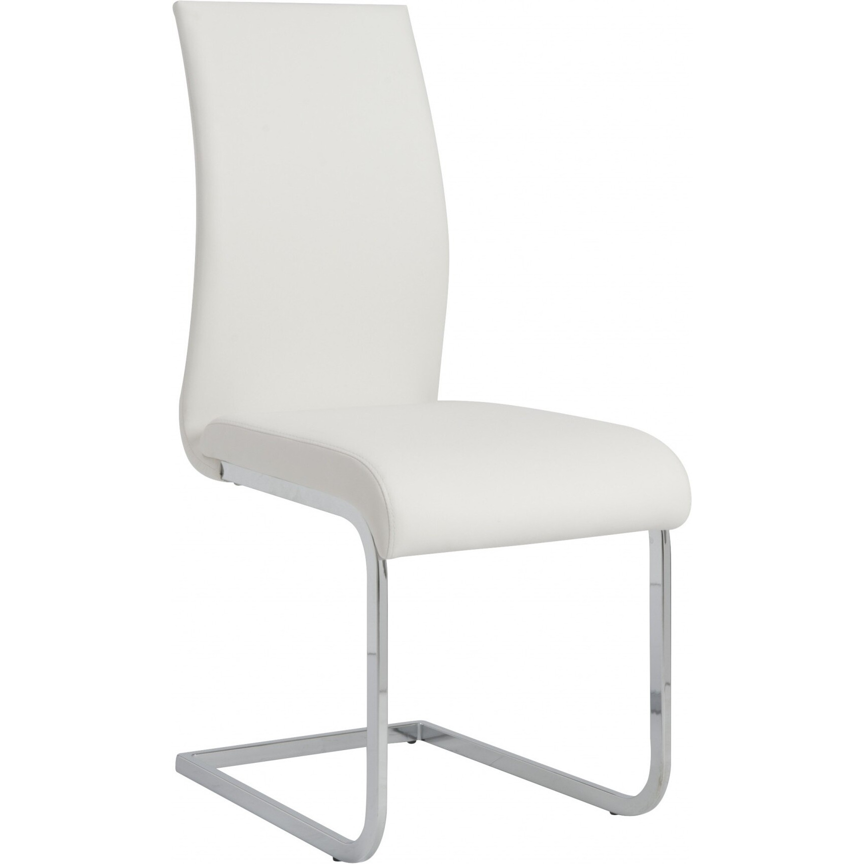 Set Of Four White Faux Faux Leather Long Back Cantilever Chairs