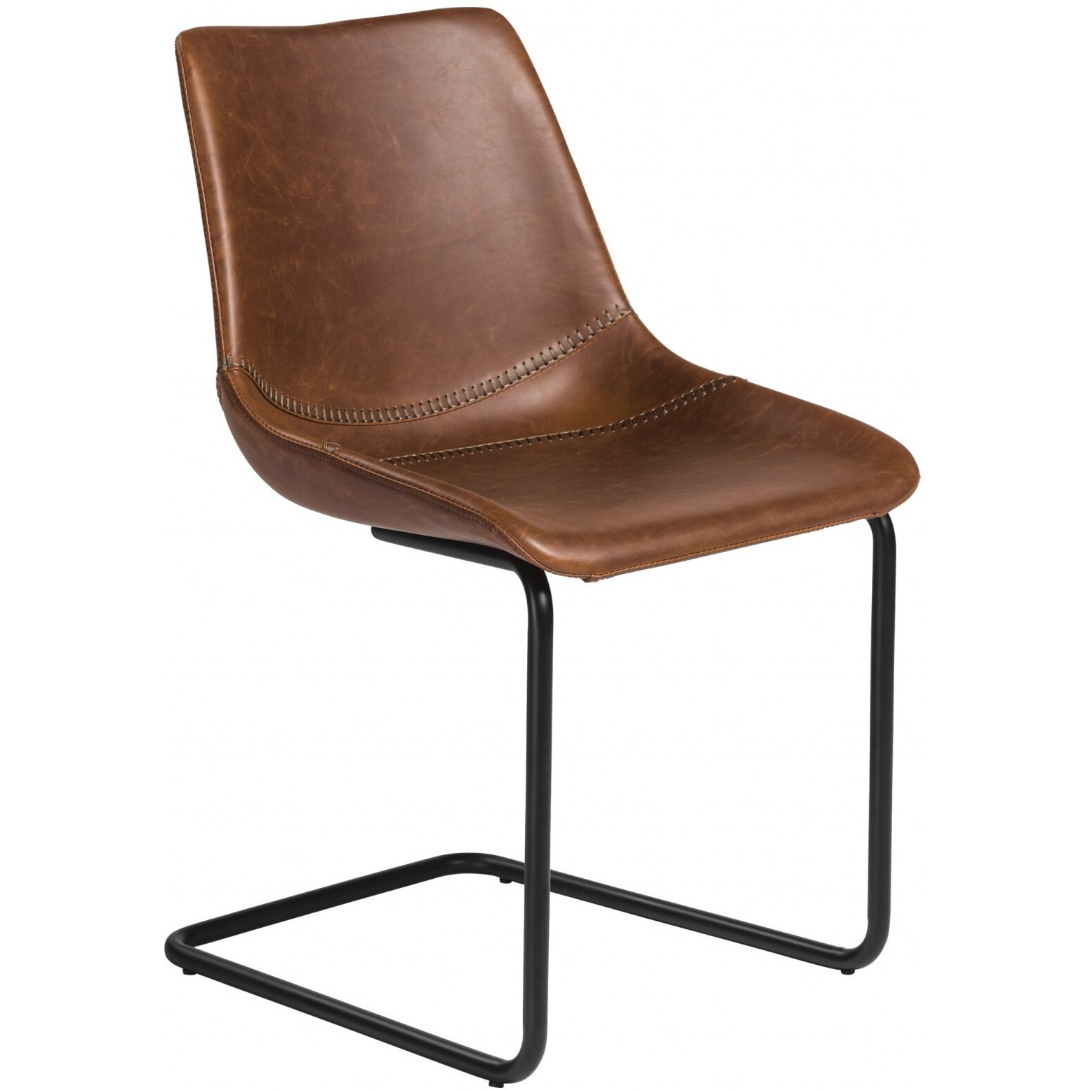 Set Of Two Brown Faux Faux Leather Black Cantilever Chairs