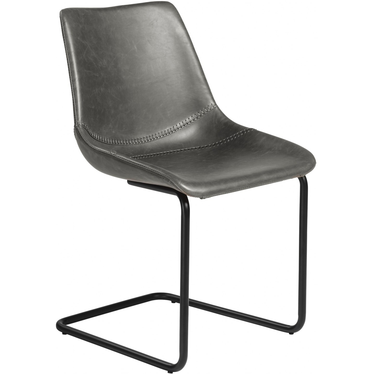 Set Of Two Gray Faux Faux Leather Black Cantilever Chairs