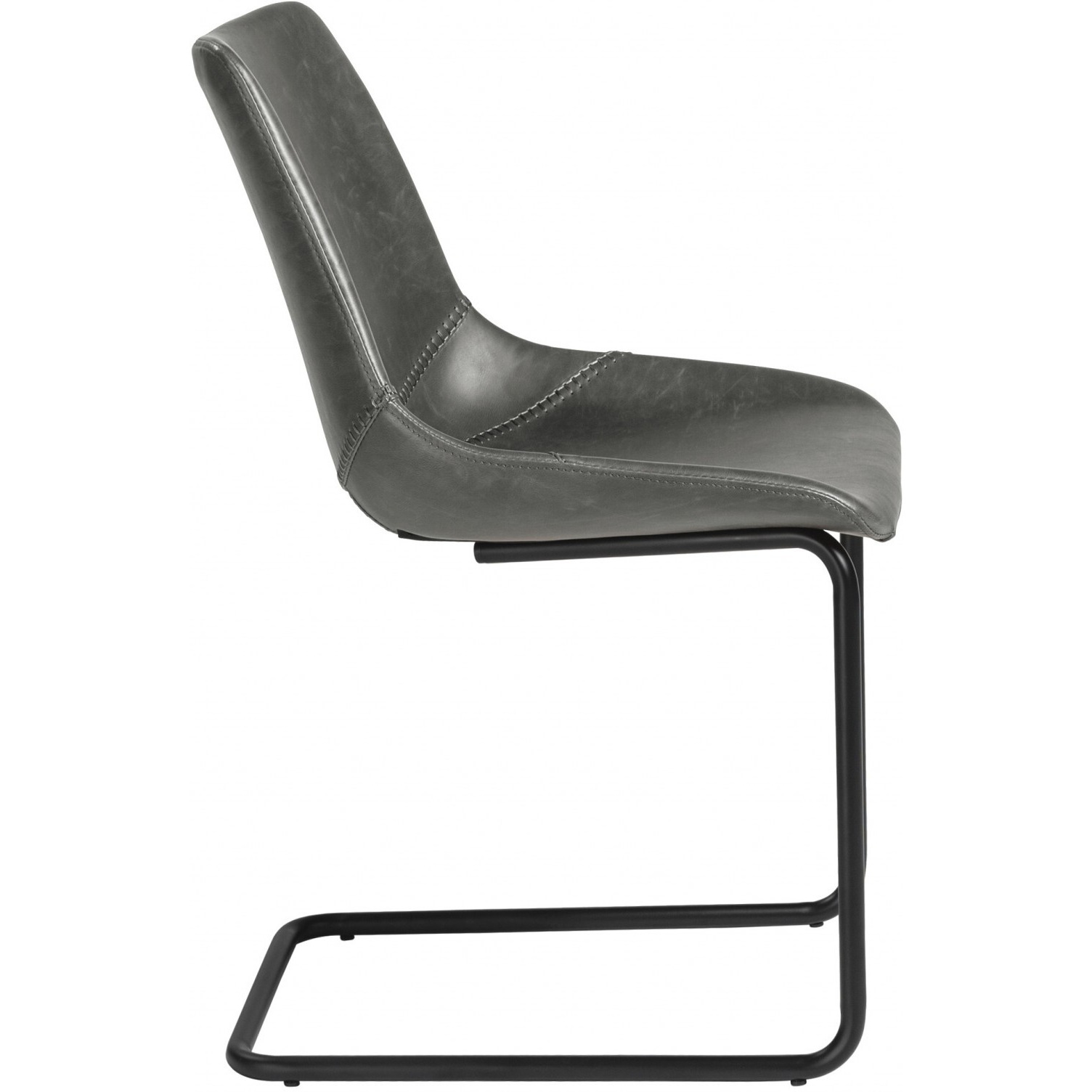 Set Of Two Gray Faux Faux Leather Black Cantilever Chairs