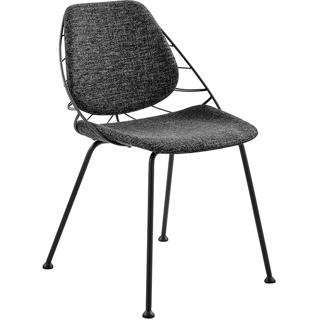Set Of Two Leaf Dark Gray Fabric And Black Dining Chairs