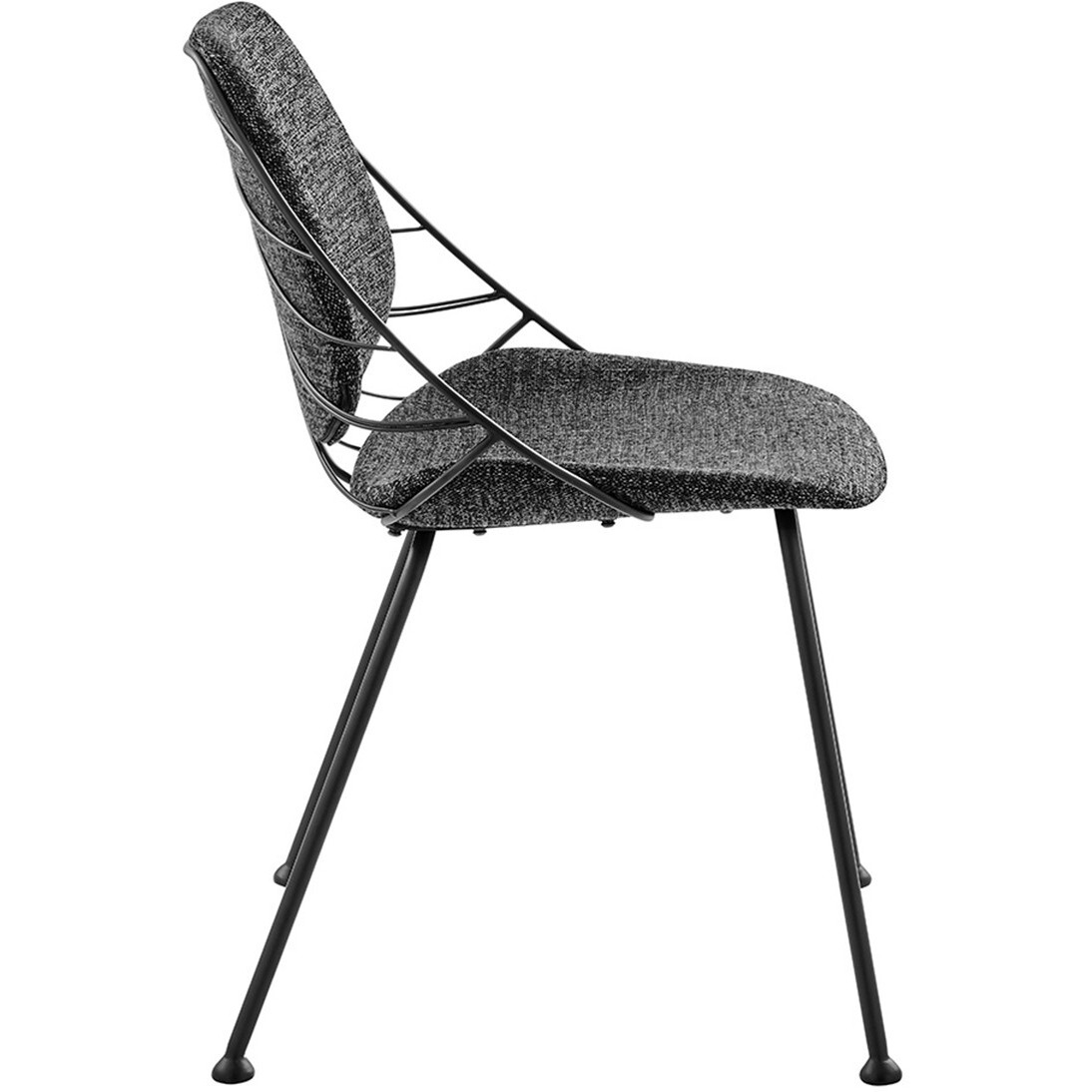 Set Of Two Leaf Dark Gray Fabric And Black Dining Chairs