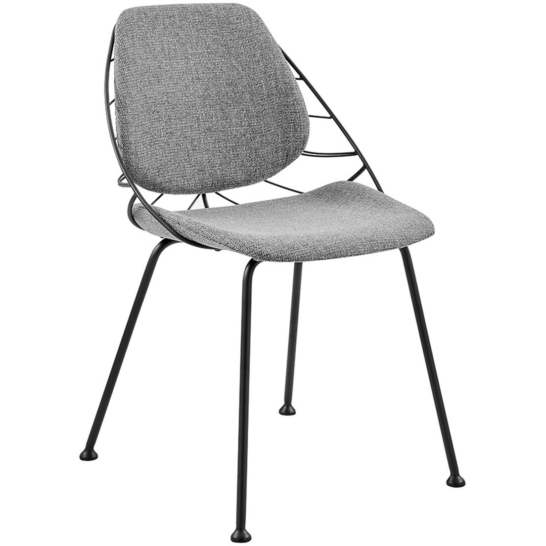 Set Of Two Leaf Light Gray Fabric And Black Dining Chairs