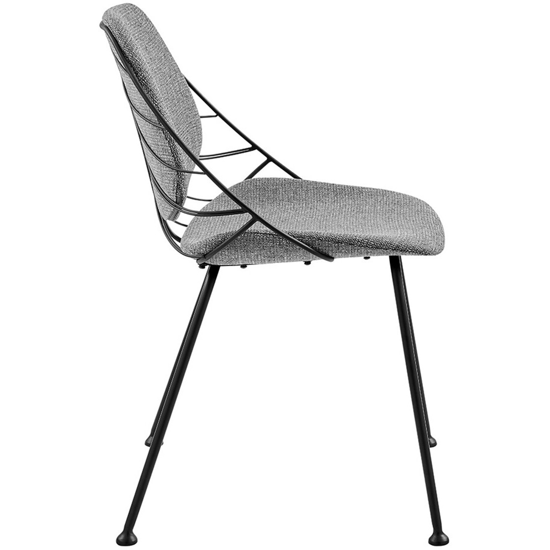 Set Of Two Leaf Light Gray Fabric And Black Dining Chairs