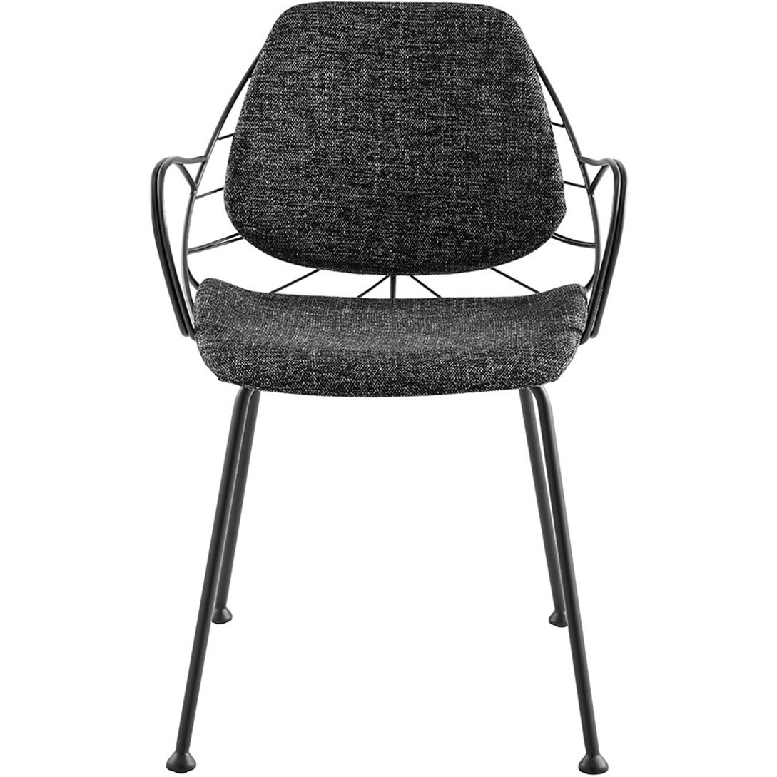 Set Of Two Leaf Dark Gray Fabric And Black Dining Armchairs