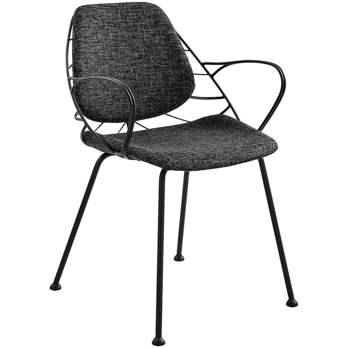 Set Of Two Leaf Dark Gray Fabric And Black Dining Armchairs