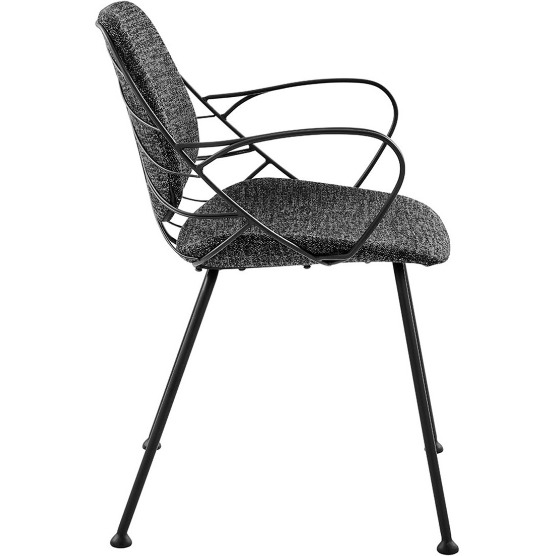 Set Of Two Leaf Dark Gray Fabric And Black Dining Armchairs