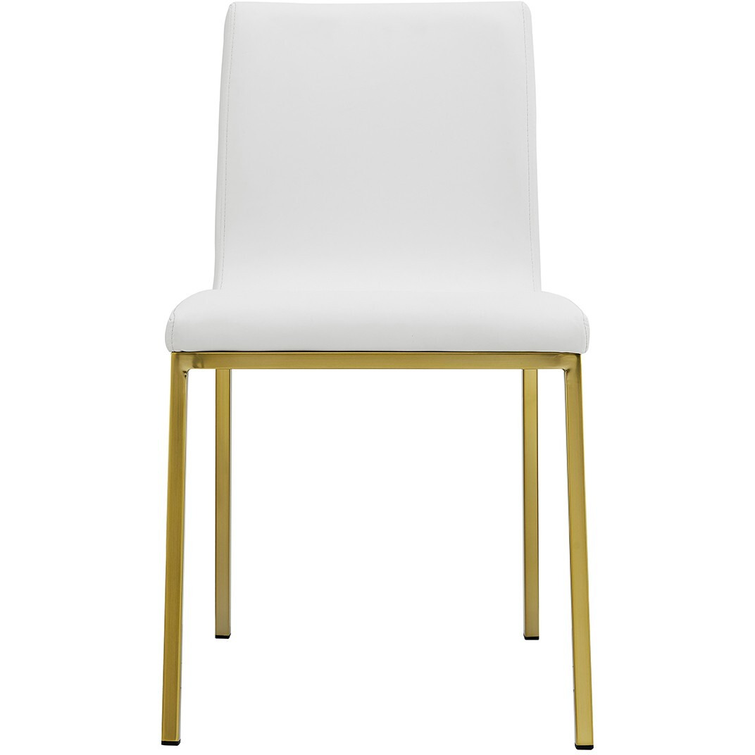 Set Of Two Minimalist White Faux Faux Leather And Gold Chairs