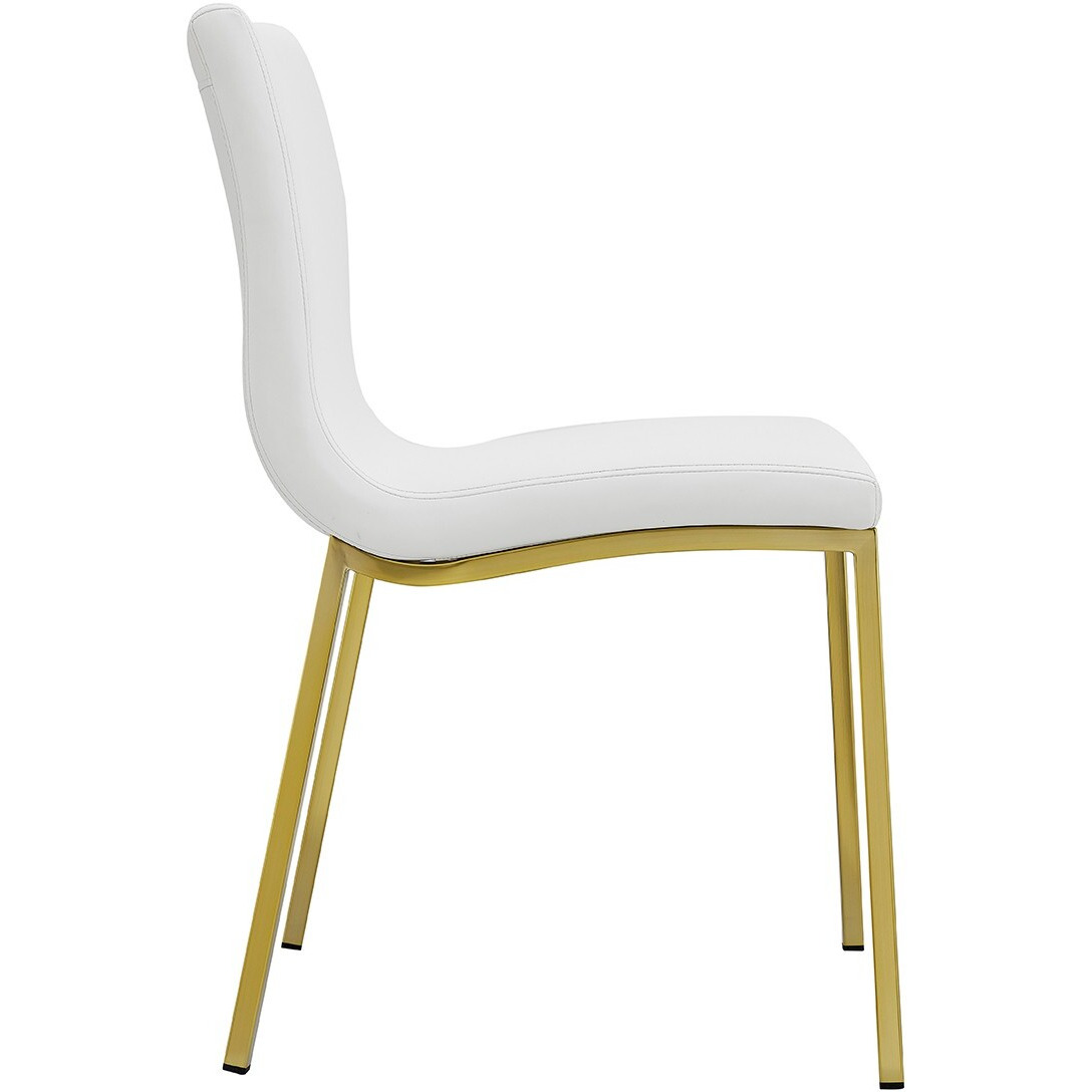 Set Of Two Minimalist White Faux Faux Leather And Gold Chairs