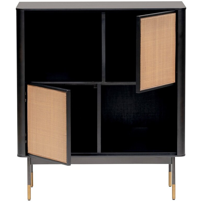 Black Wood And Wicker Accent Cabinet