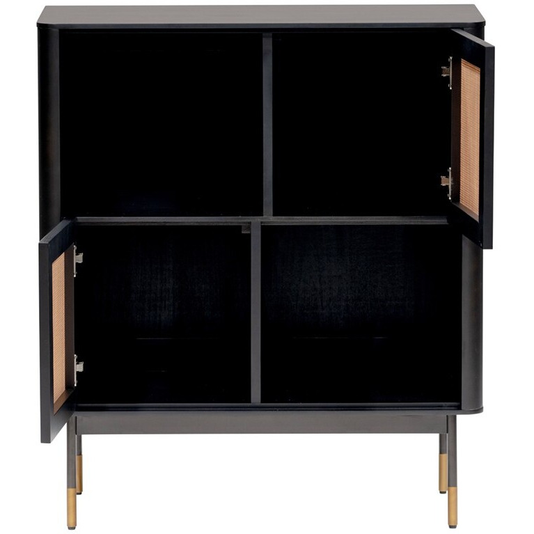 Black Wood And Wicker Accent Cabinet