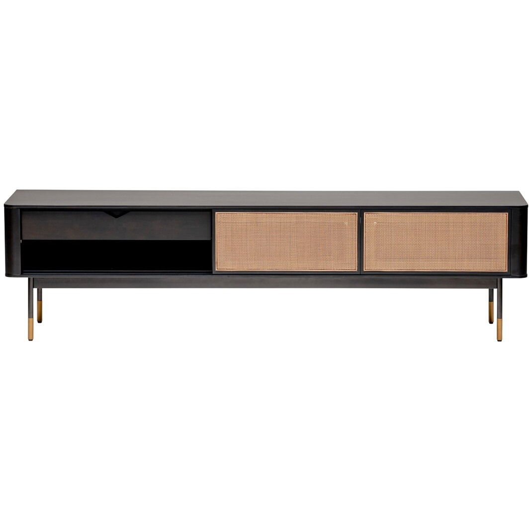 Black Wood And Wicker Media Stand