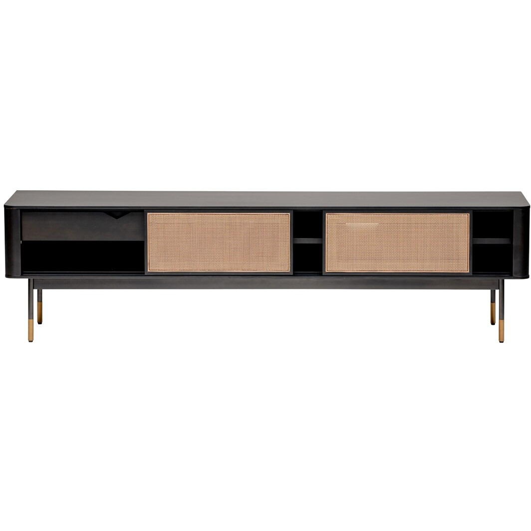 Black Wood And Wicker Media Stand