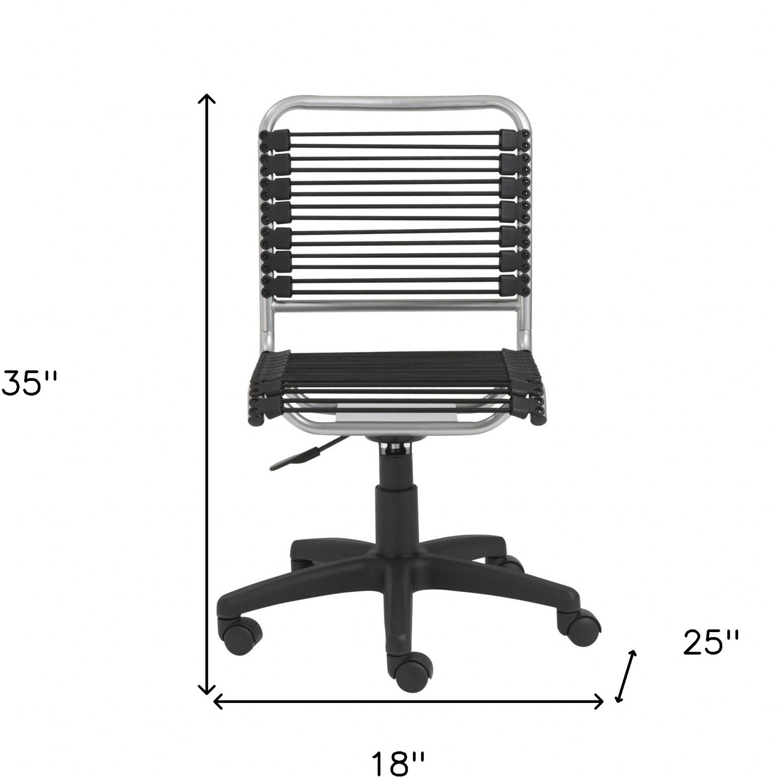 35"" Chrome And Black Round Bungee Cord Low Back Office Chair