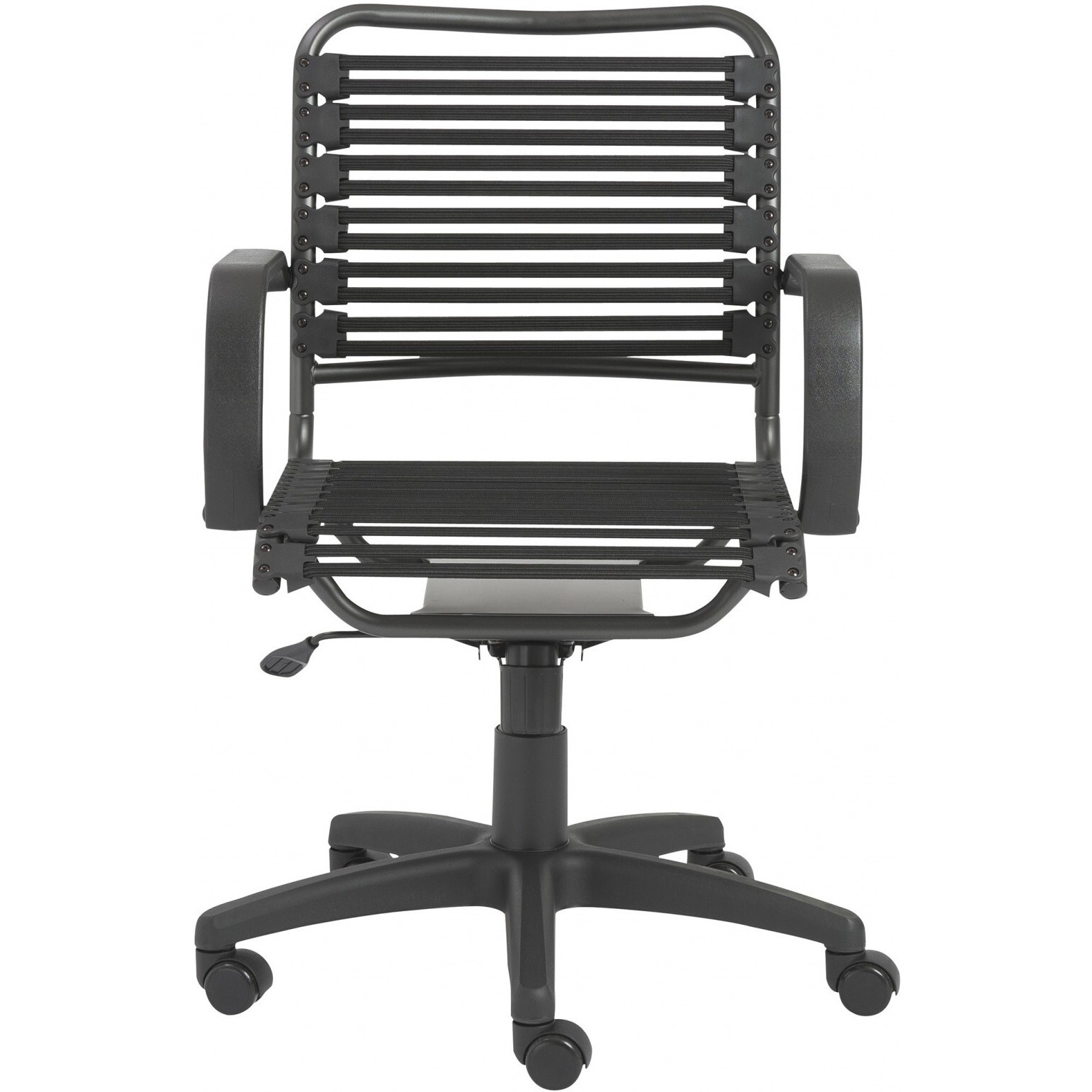 37"" All Black Flat Bungee Cord Mid Back Office Chair