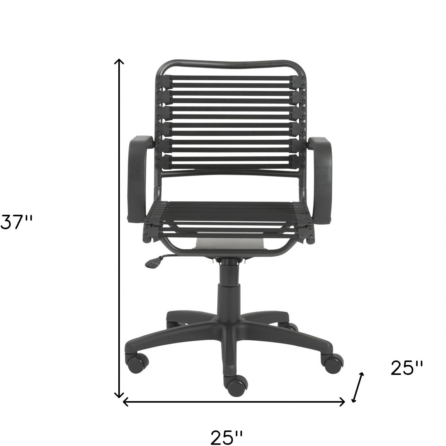 37"" All Black Flat Bungee Cord Mid Back Office Chair