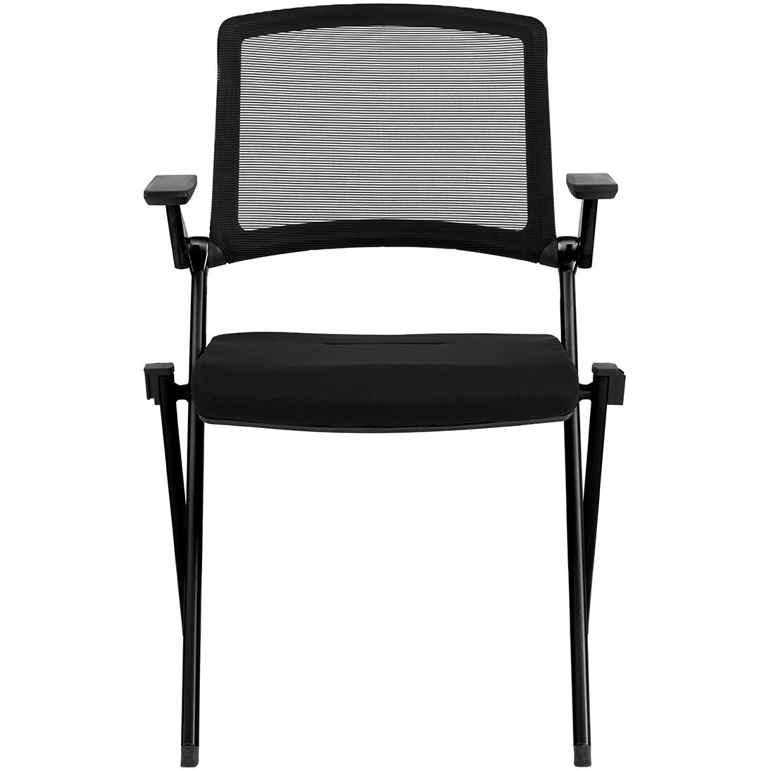 Set Of Two Folding And Stacking Black Mesh Armchairs