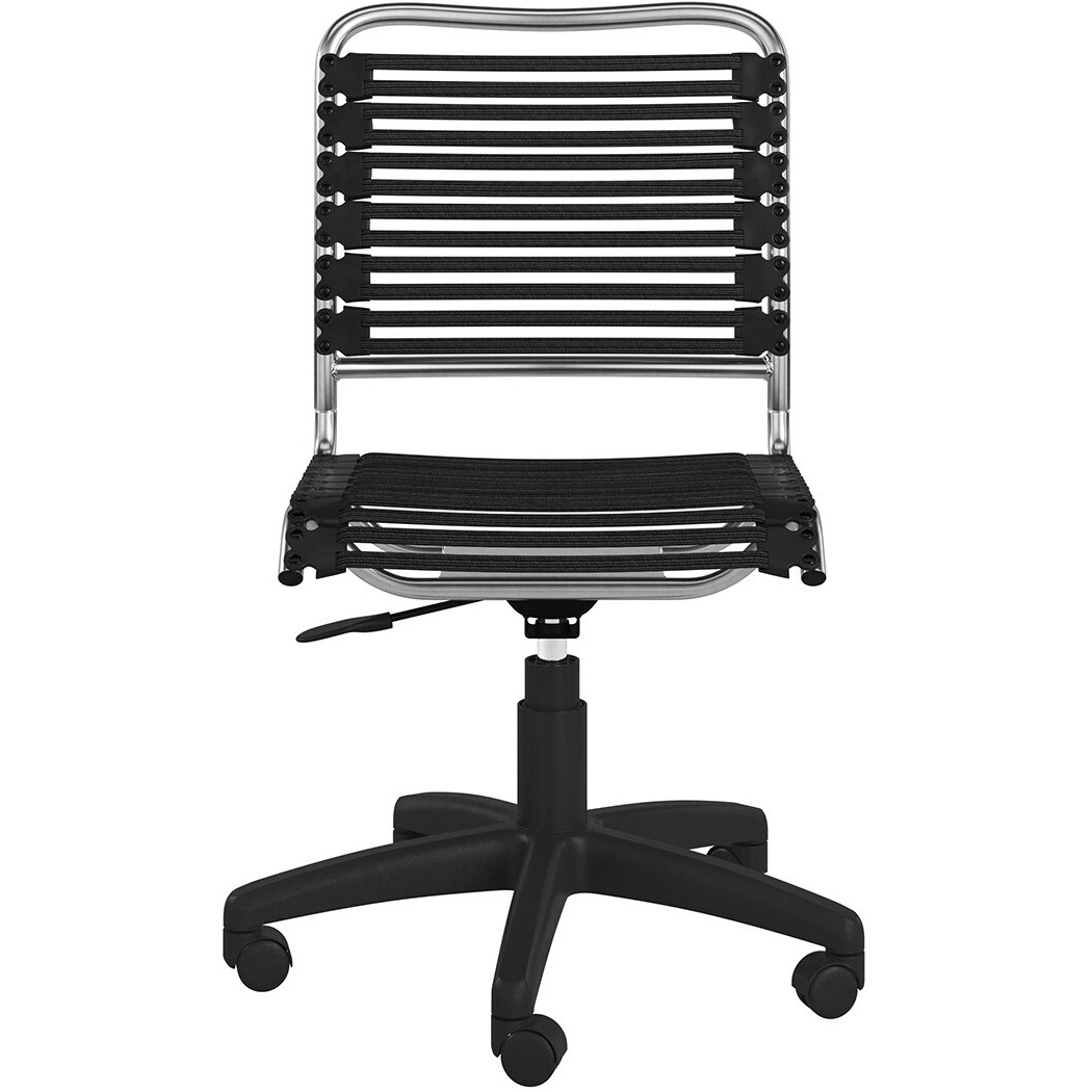 37"" Black And Chrome Flat Bungee Cord Low Back Office Chair