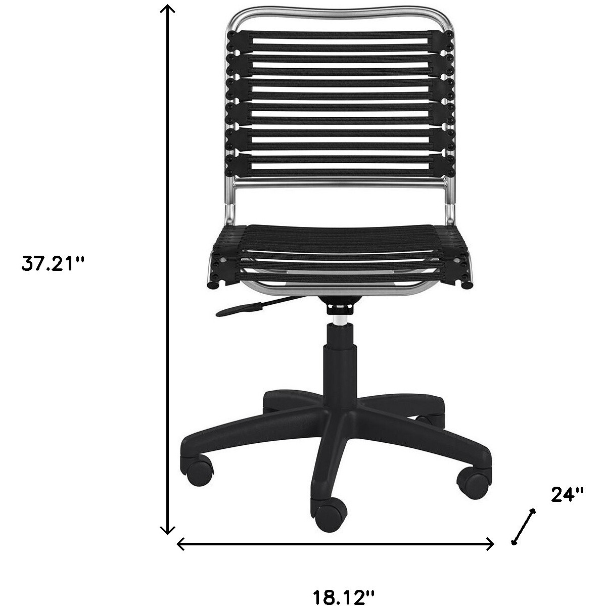 37"" Black And Chrome Flat Bungee Cord Low Back Office Chair