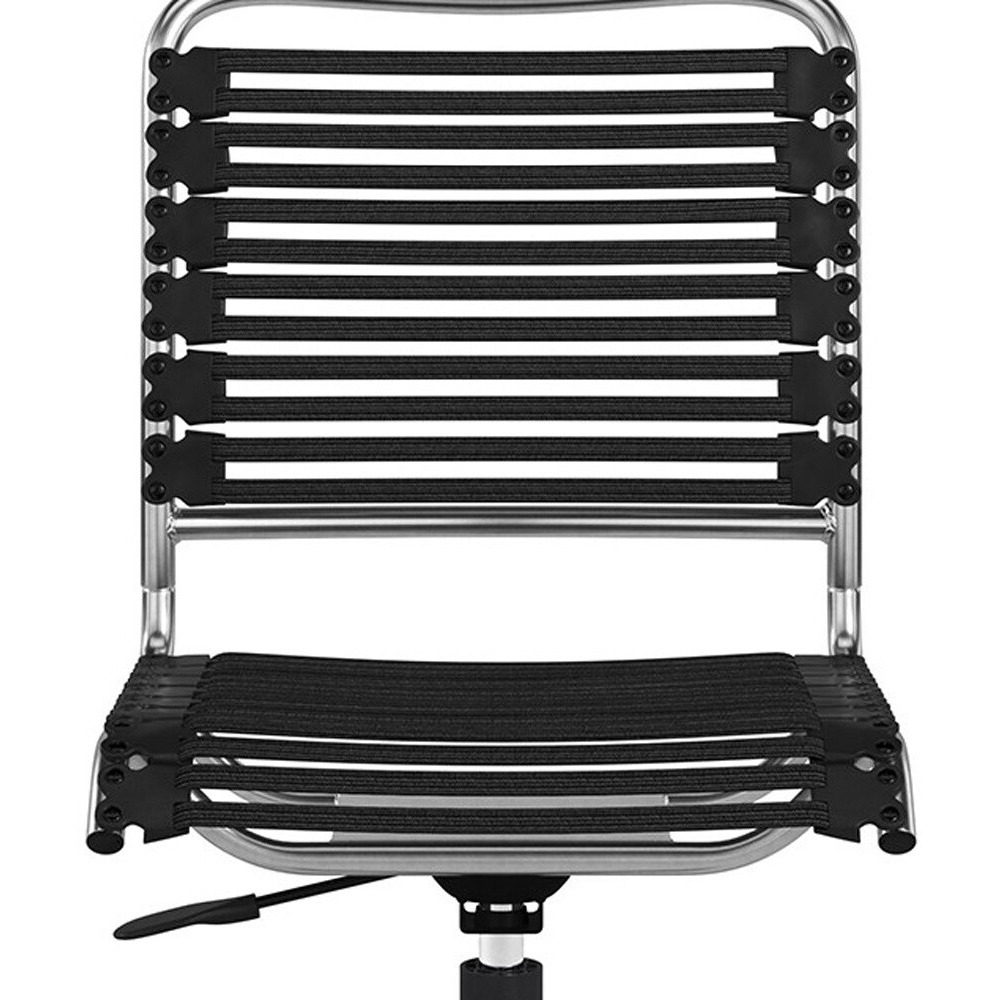 37"" Black And Chrome Flat Bungee Cord Low Back Office Chair