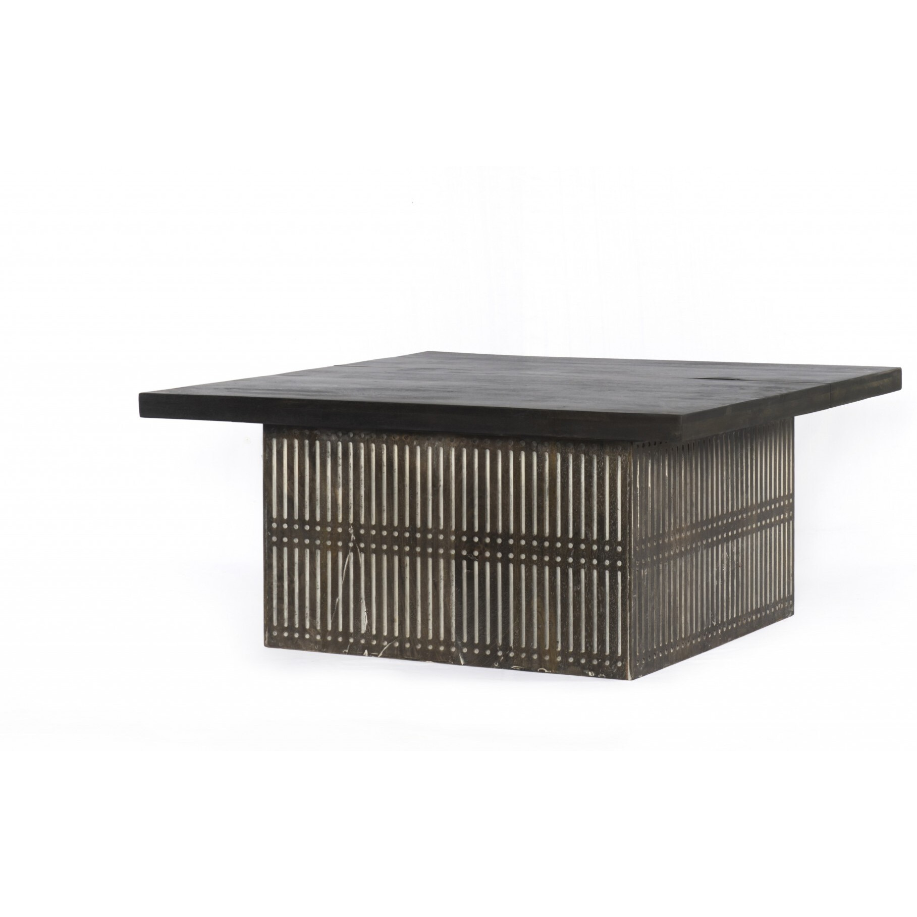 Rustic Brown Carved Wood Storage Coffee Table