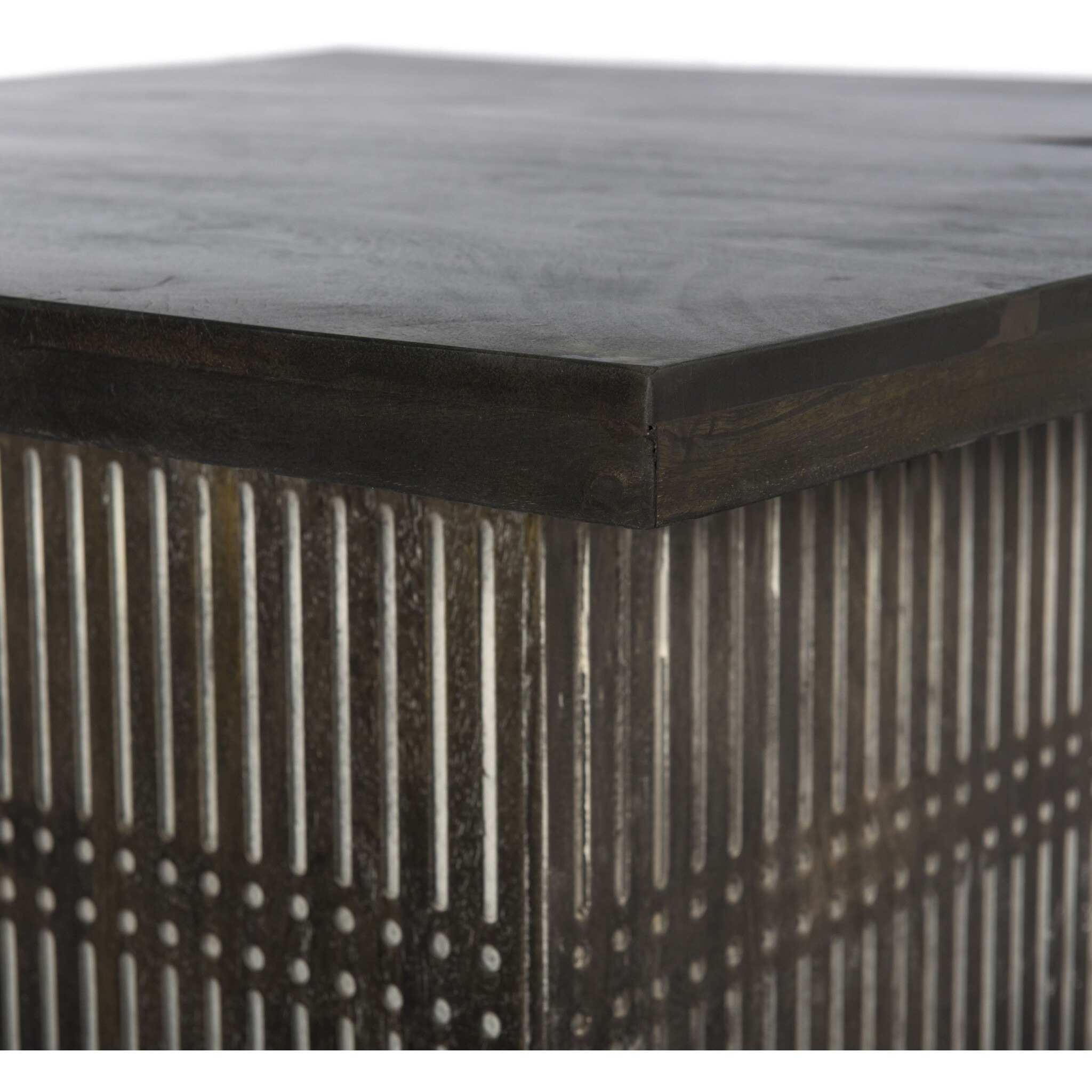 Rustic Brown Carved Wood Storage Coffee Table