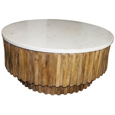 Round Marble Top And Wooden Strips Coffee Table