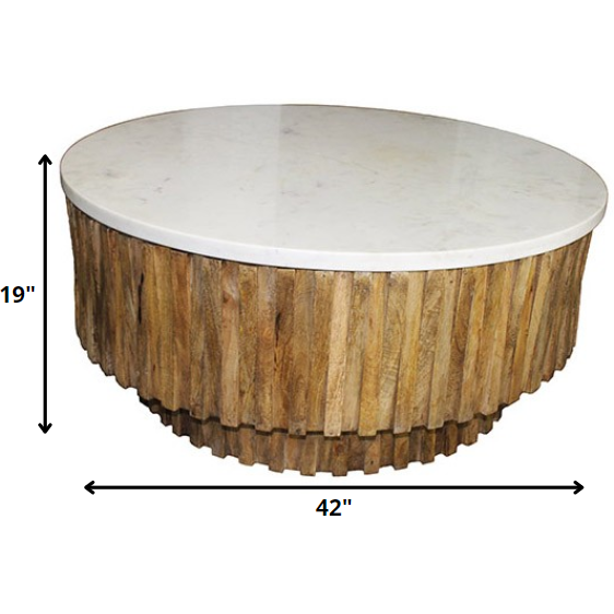 Round Marble Top And Wooden Strips Coffee Table