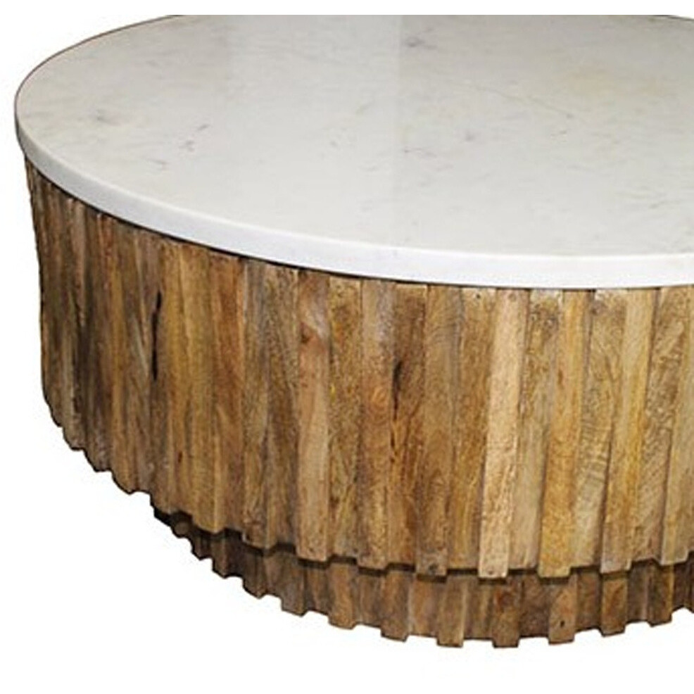 Round Marble Top And Wooden Strips Coffee Table