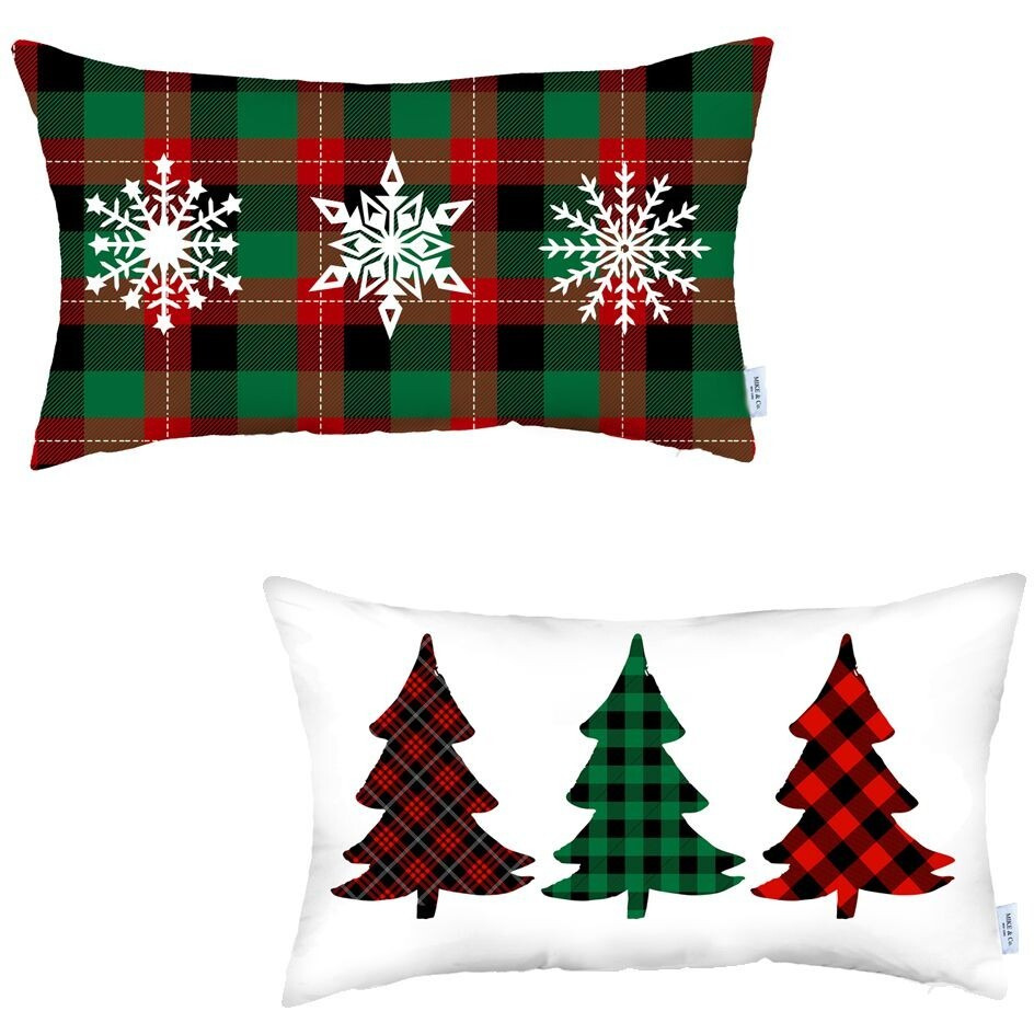 Set Of 2 Christmas Plaid Lumbar Decorative Pillows