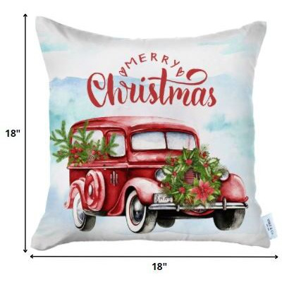 Merry Christmas Vintage Red Car Thow Pillow Cover