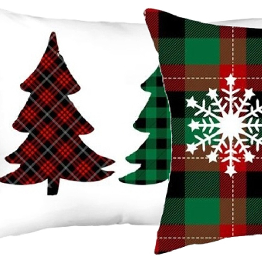 Set Of 2 Christmas Plaid Lumbar Decorative Pillow Covers
