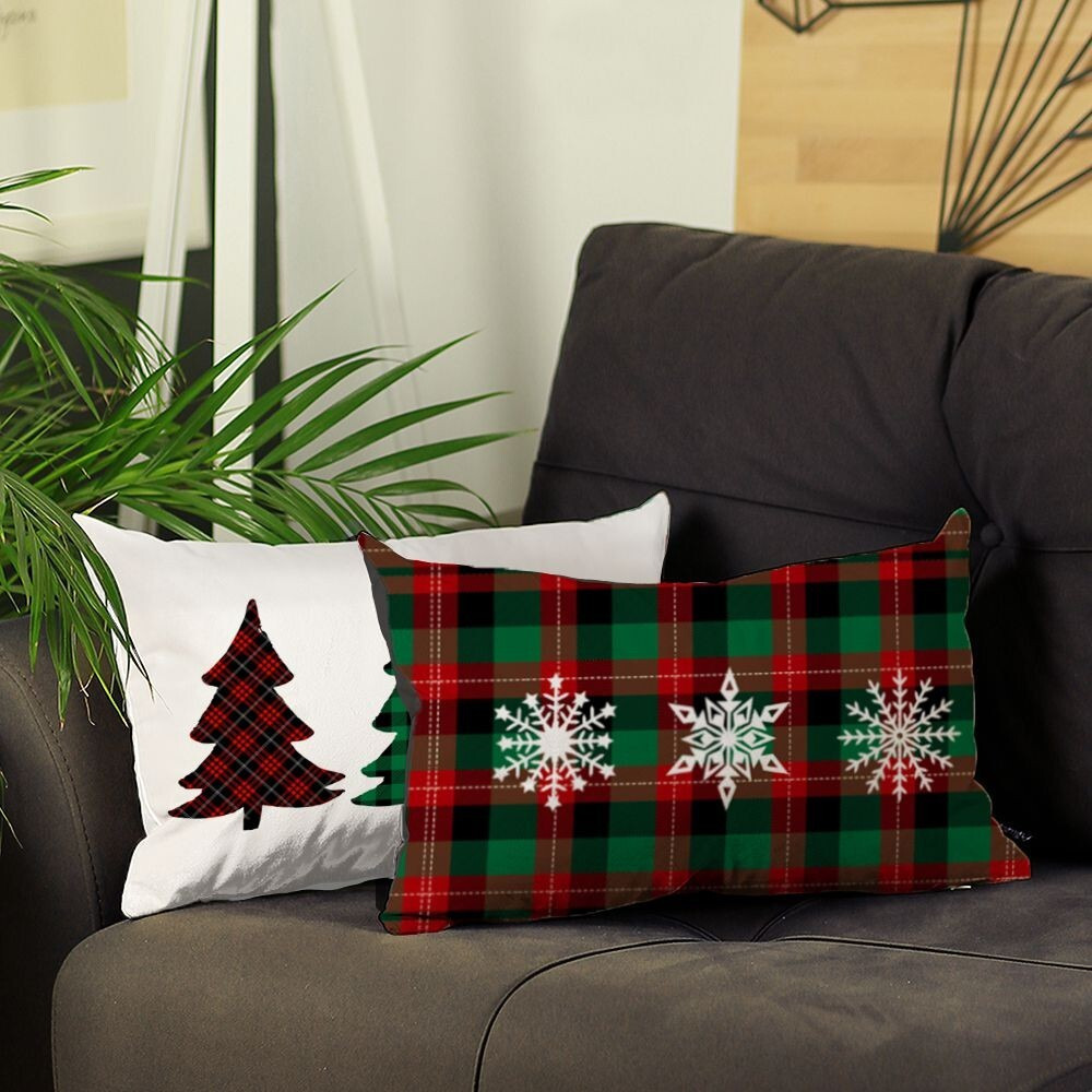 Set Of 2 Christmas Plaid Lumbar Decorative Pillow Covers
