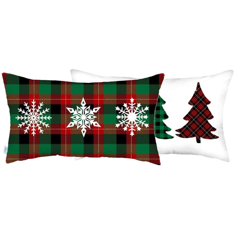 Set Of 2 Christmas Plaid Lumbar Decorative Pillow Covers
