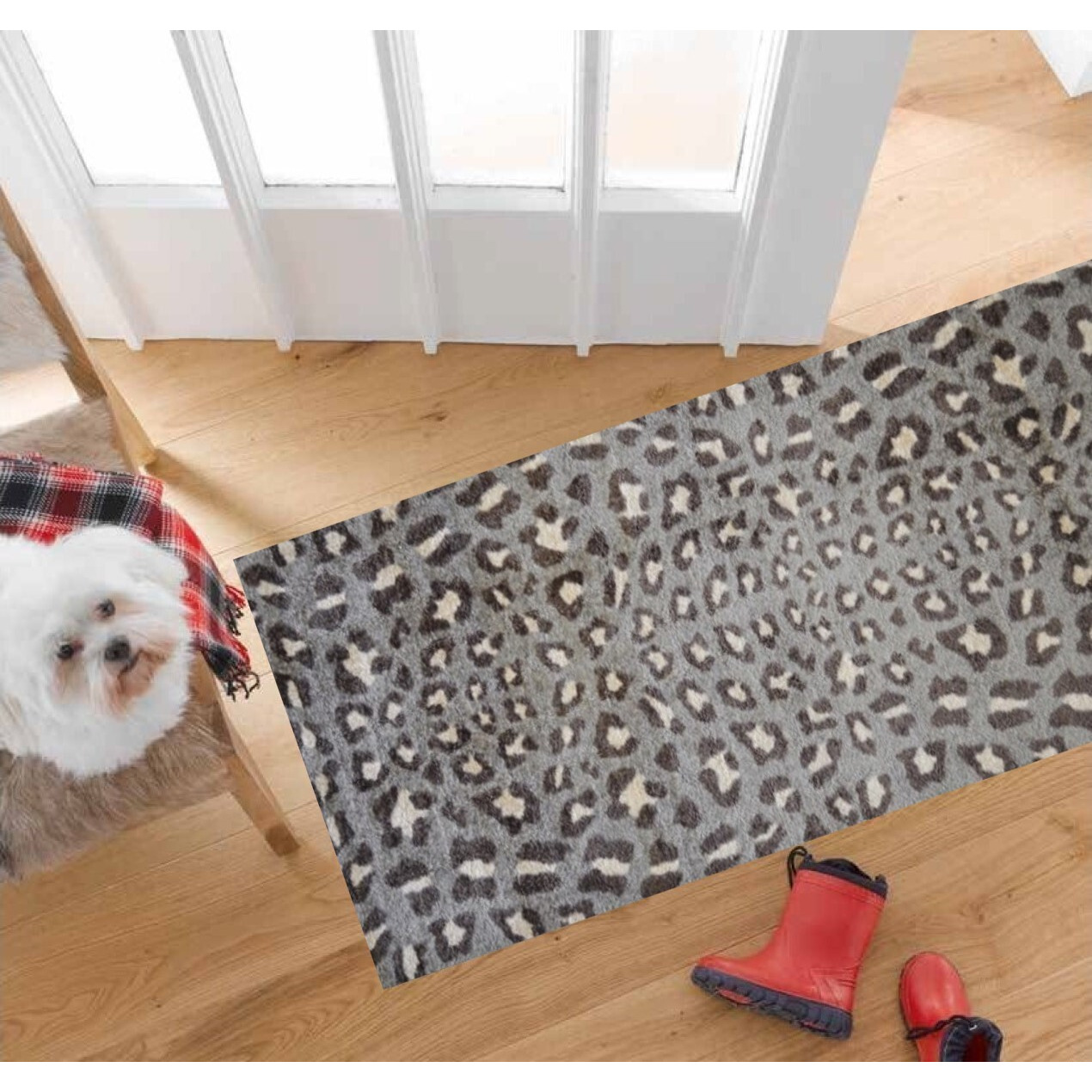 2' X 6' Gray And Brown Cheetah Washable Runner Rug