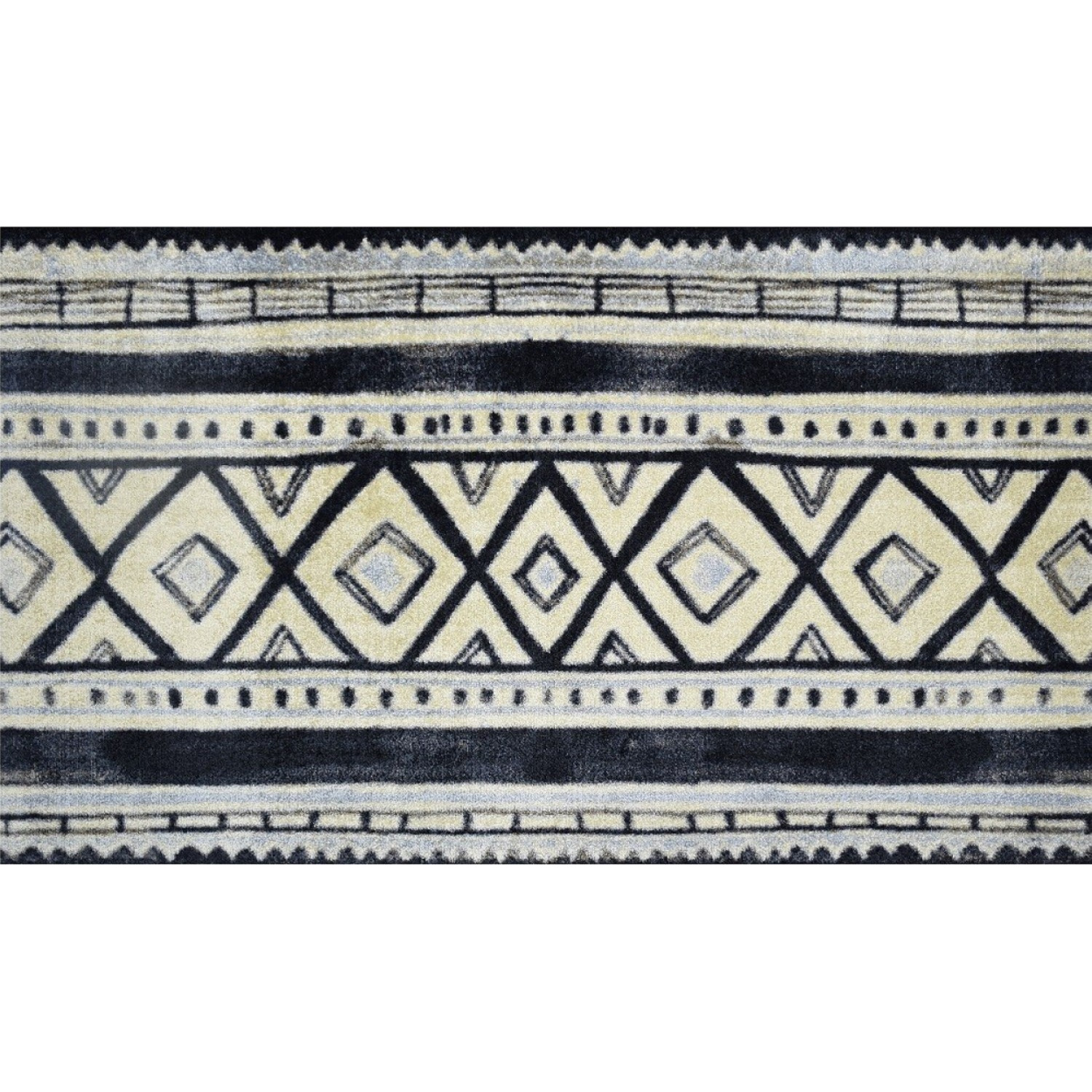 2' X 4' Black And Gray Modern Tribal Washable Floor Mat