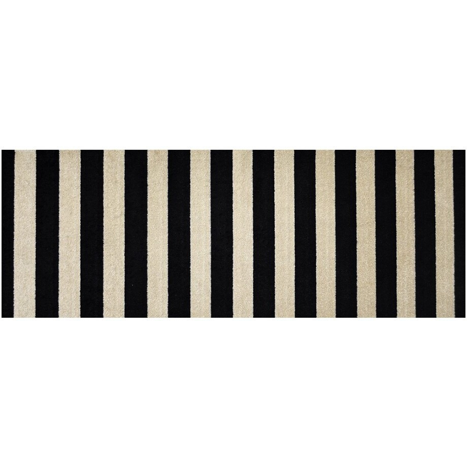 2' X 6' Black And Tan Wide Stripe Washable Runner Rug