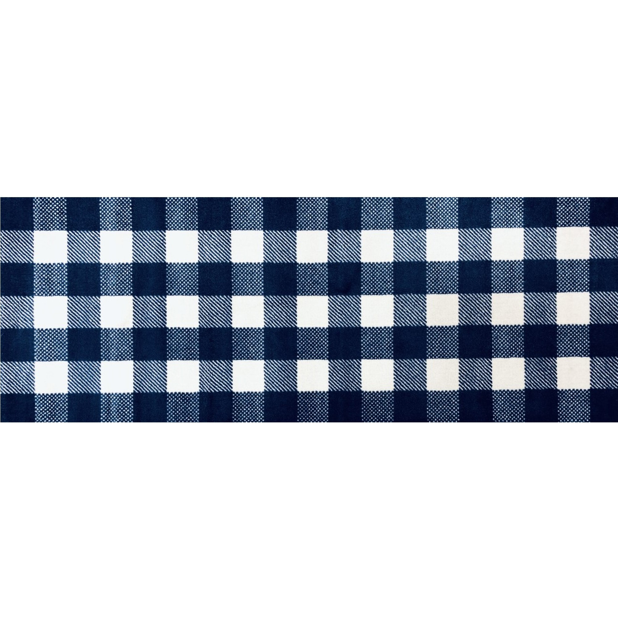 2' X 6' Navy And White Buffalo Plaid Washable Runner Rug