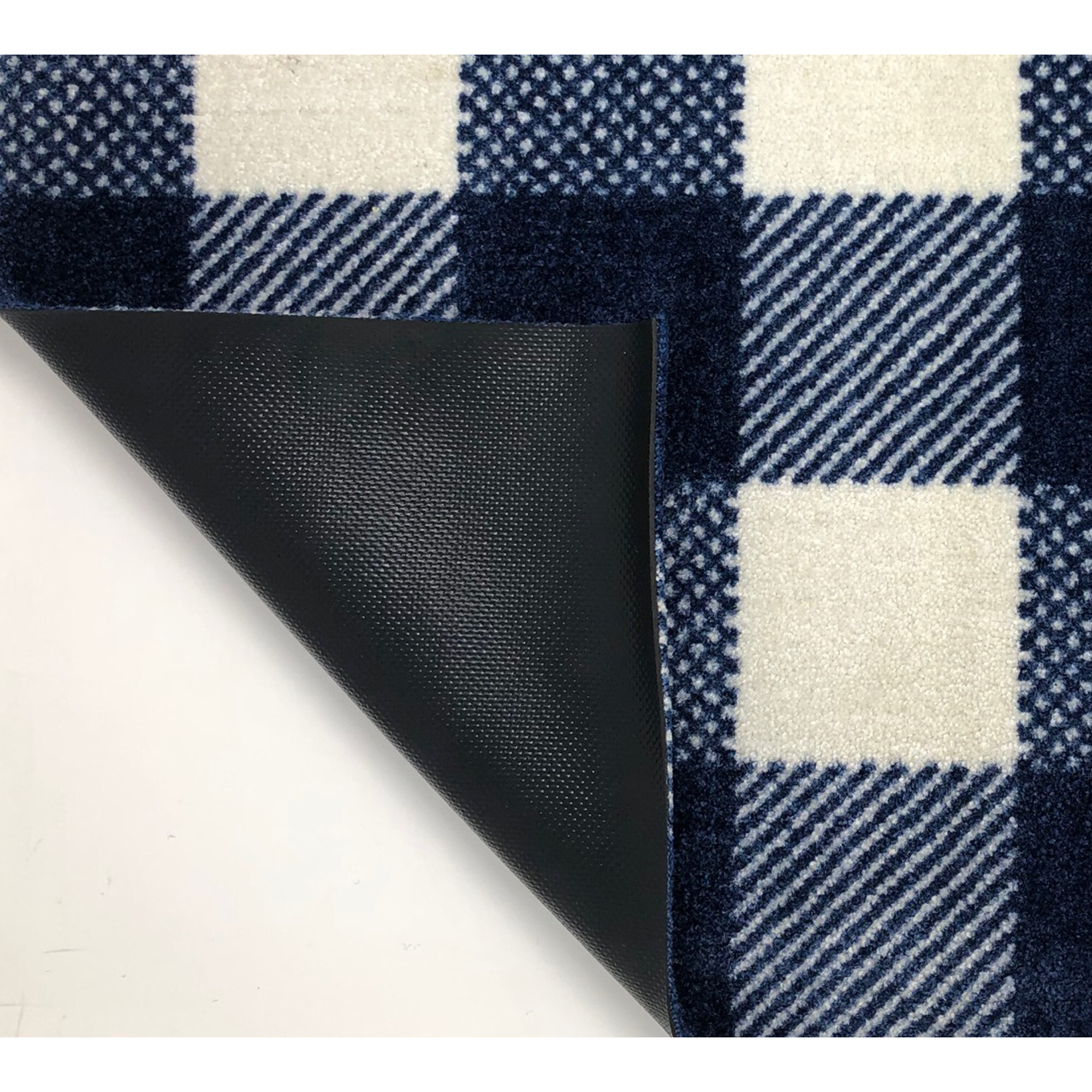 2' X 6' Navy And White Buffalo Plaid Washable Runner Rug