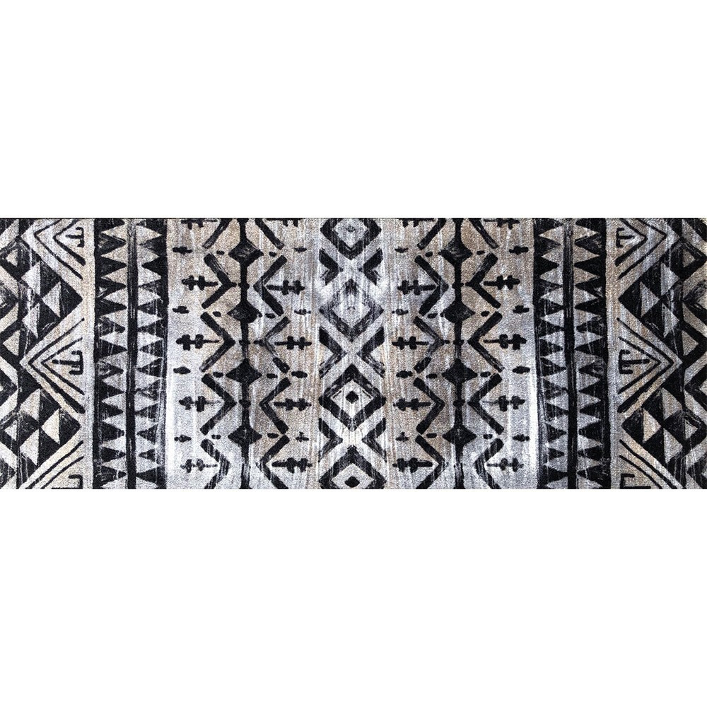 2' X 6' Black And Gray Aztec Washable Runner Rug