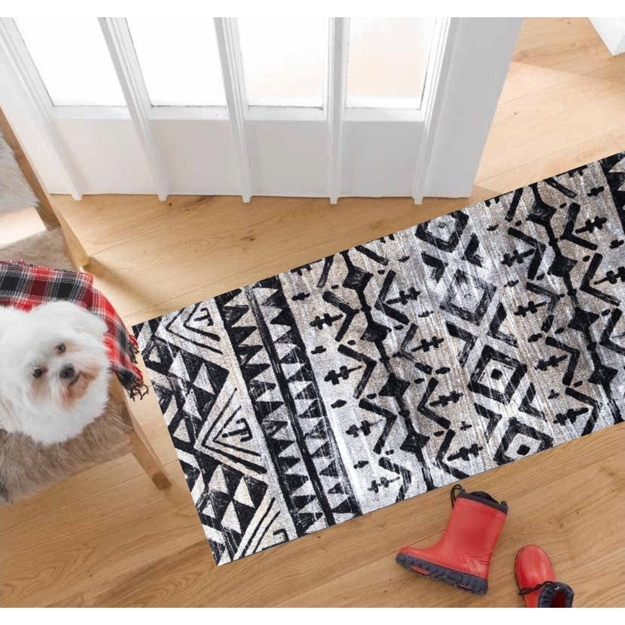 2' X 6' Black And Gray Aztec Washable Runner Rug