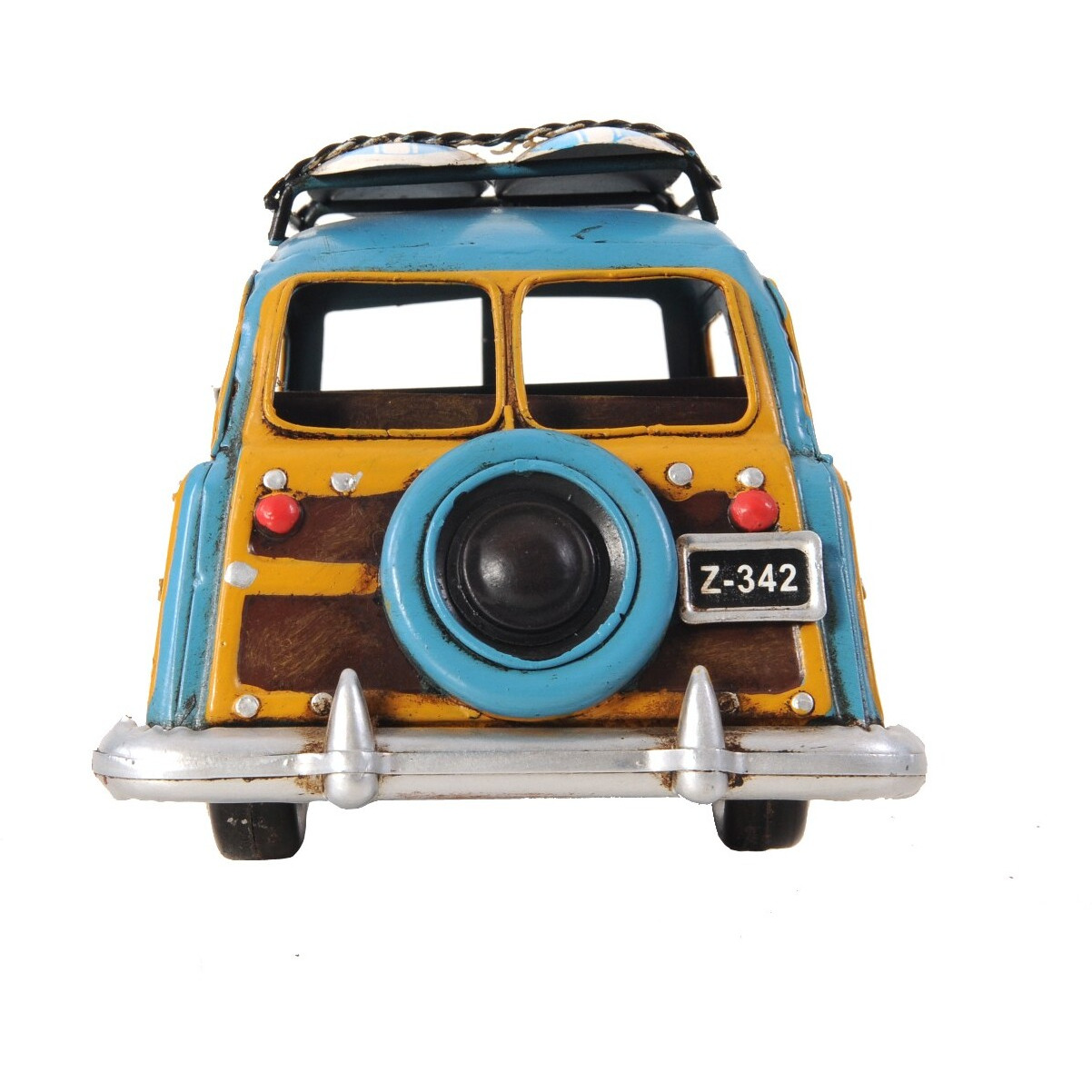 6"" Blue And Yellow Metal Hand Painted Decorative Car