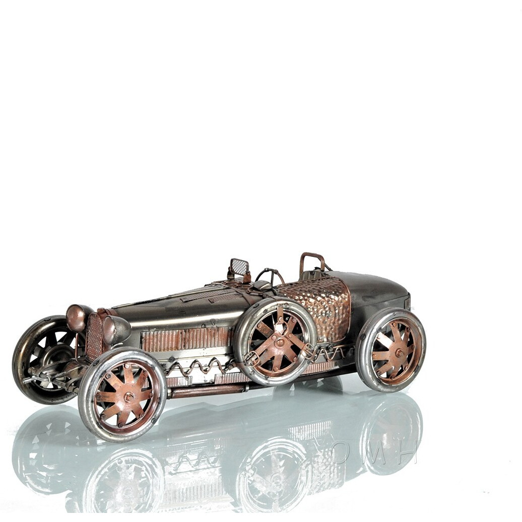 C1924 Bugatti Bronze And Silver Racecar Model Sculpture