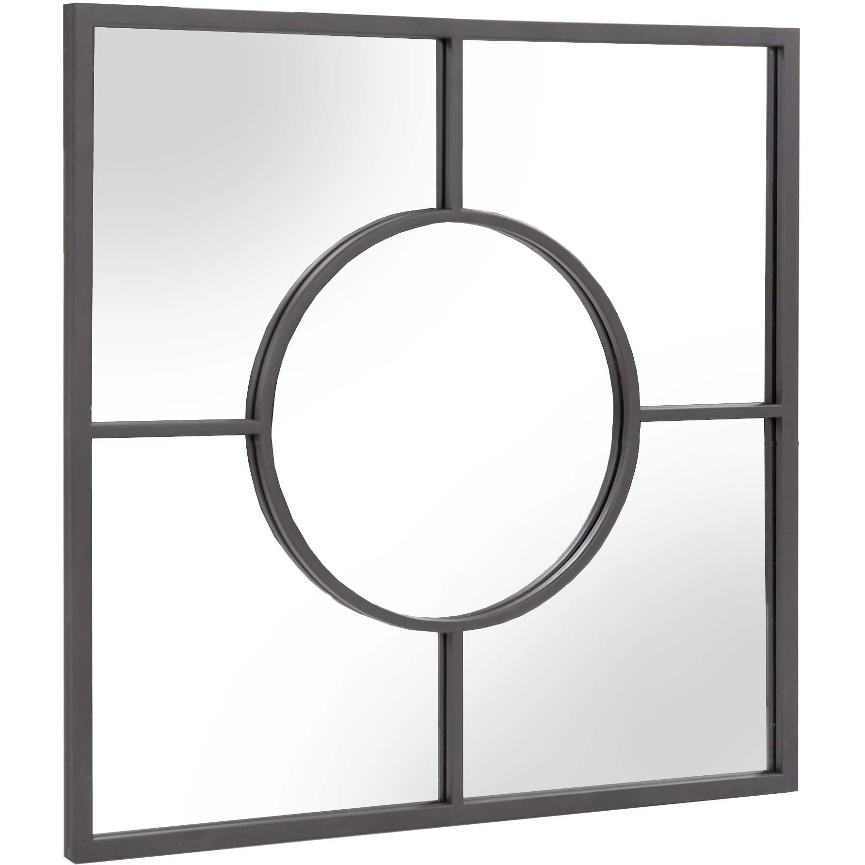 Graphite Geometric Design Square Metal Wall Mirror