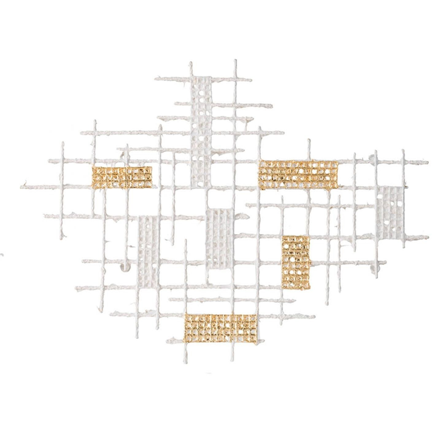 Contemporary White And Gold Geo Grid Wall Art