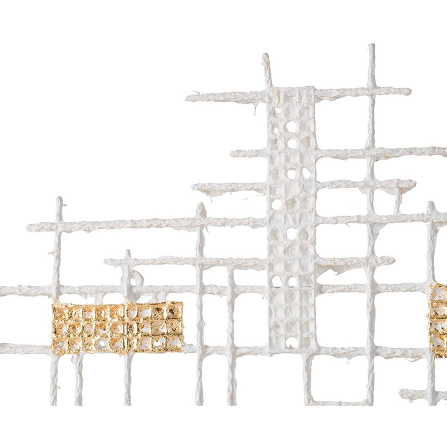 Contemporary White And Gold Geo Grid Wall Art