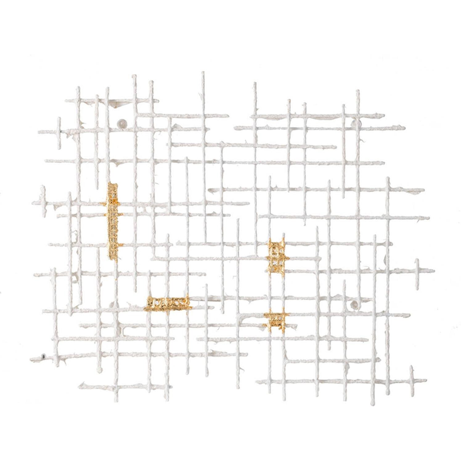 Contemporary Large White And Gold Geo Grid Wall Art