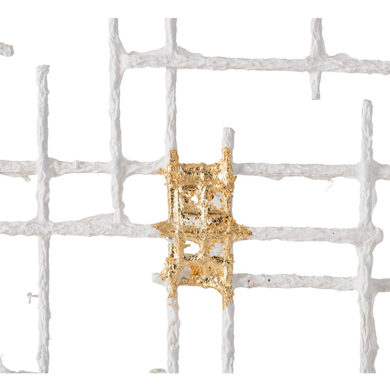 Contemporary Large White And Gold Geo Grid Wall Art