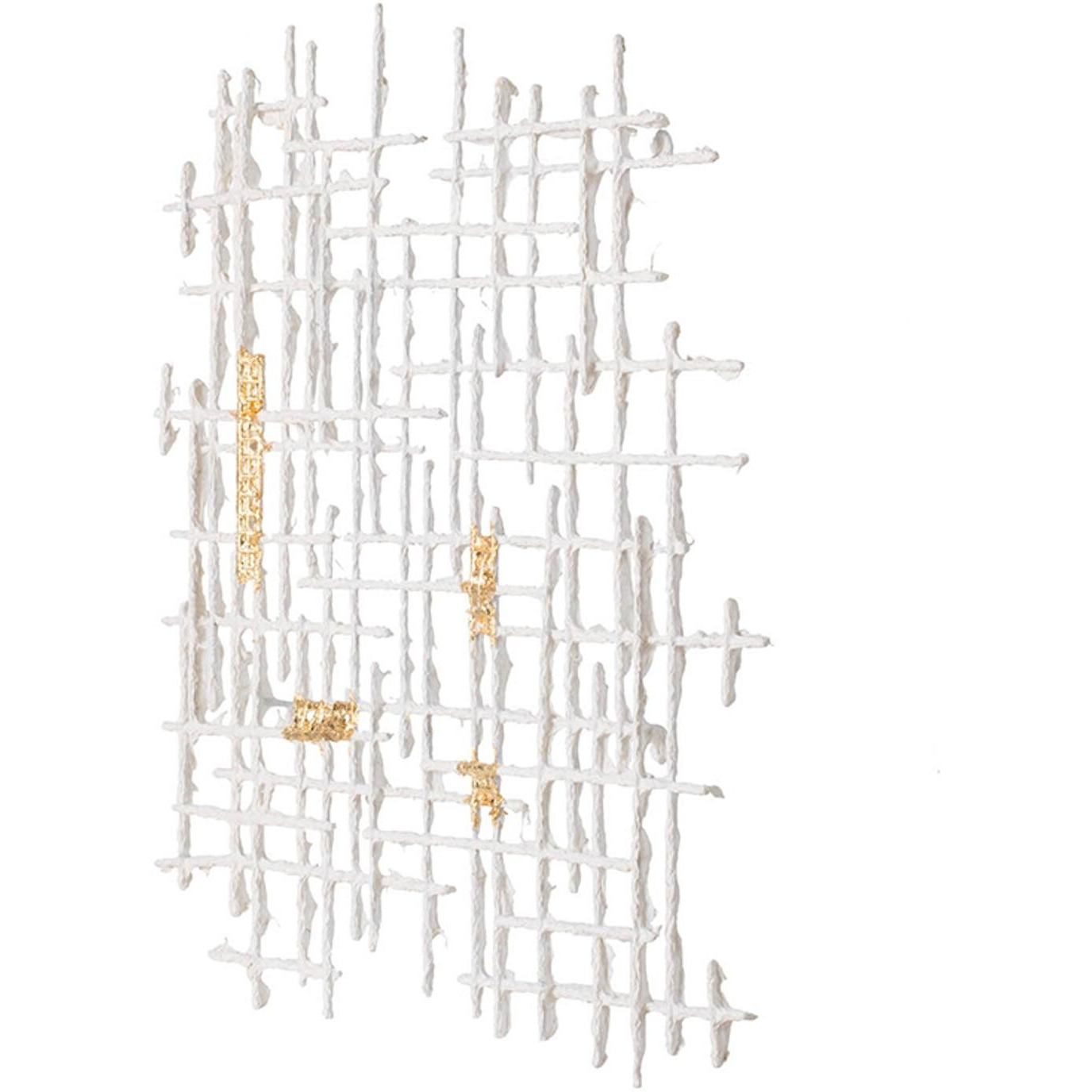 Contemporary Large White And Gold Geo Grid Wall Art